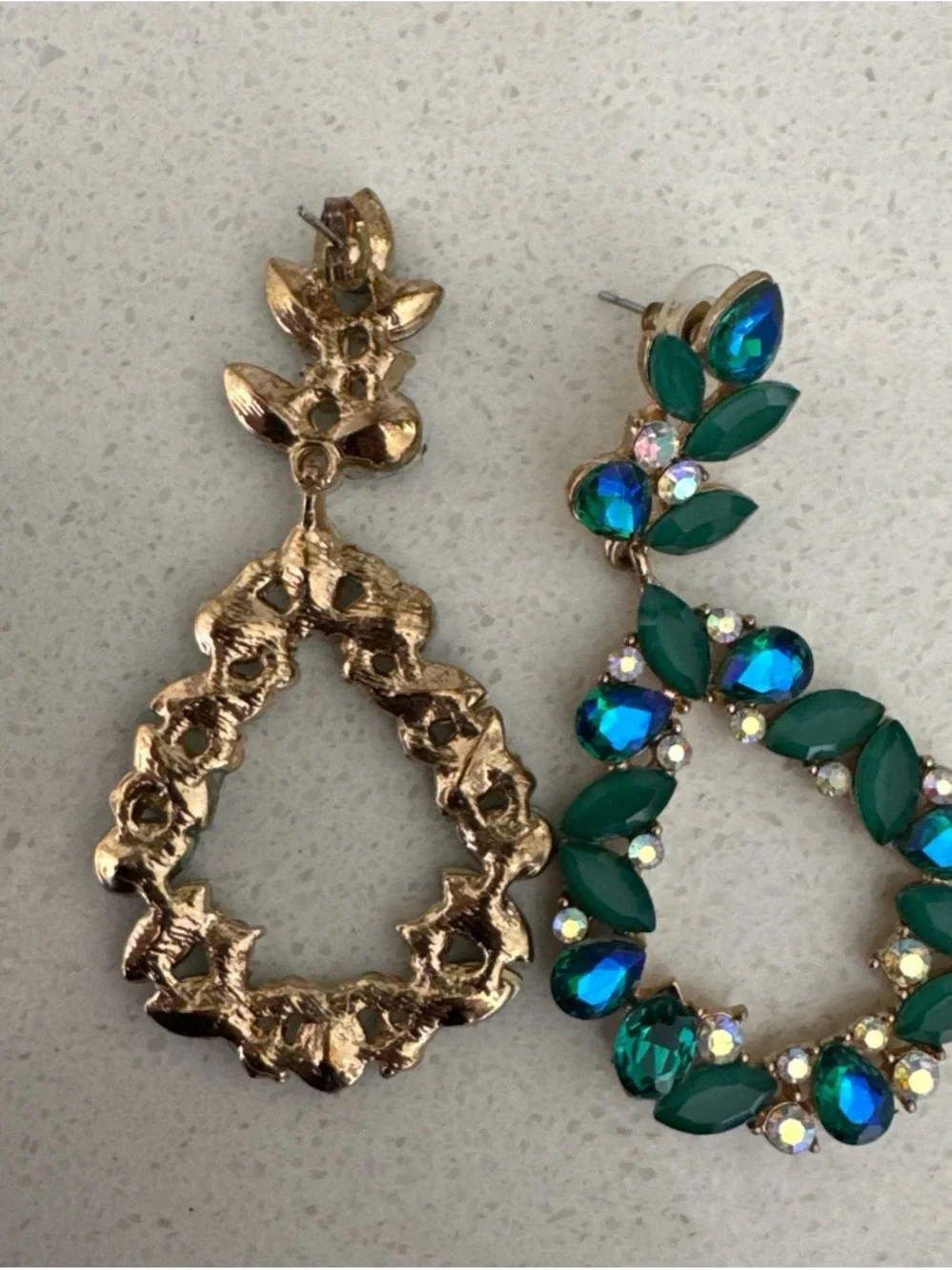 Emerald & Teal Crystal Teardrop Dangle Earrings